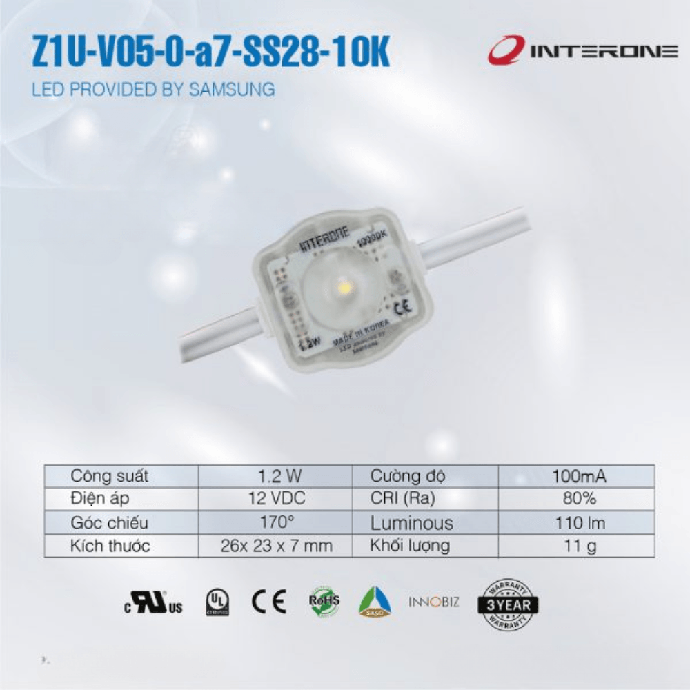 LED Hàn Quốc Interone 1 Bóng 10K 170 Độ 1.2W