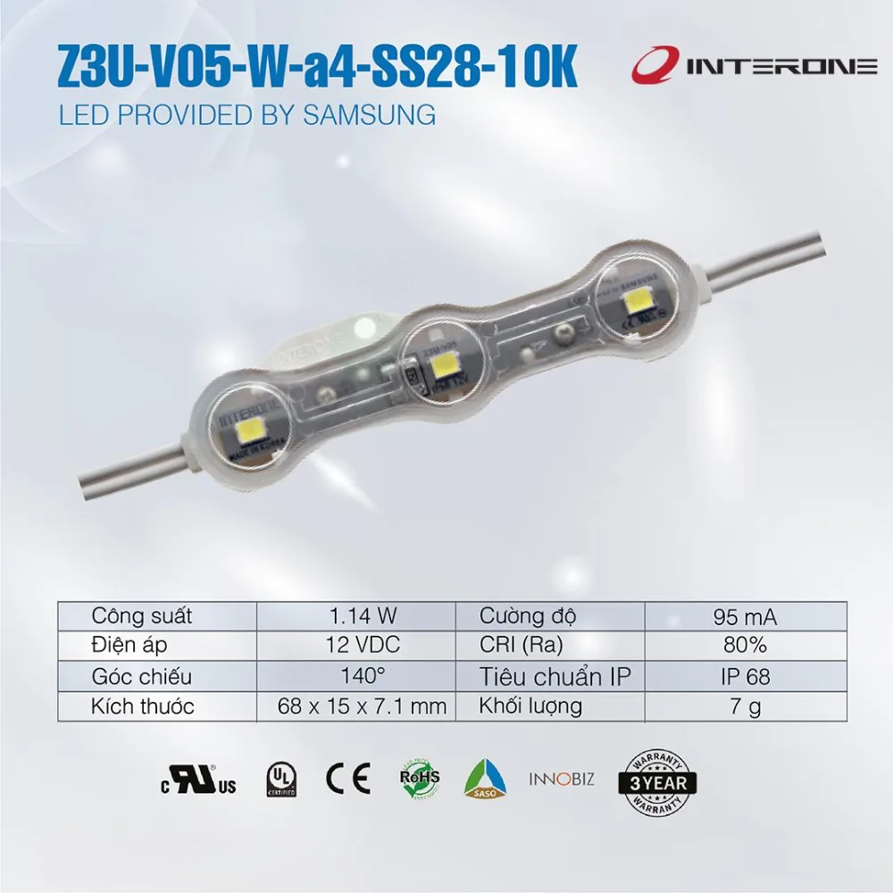 LED Hàn Quốc Interone 3 Bóng 10K 140 Độ