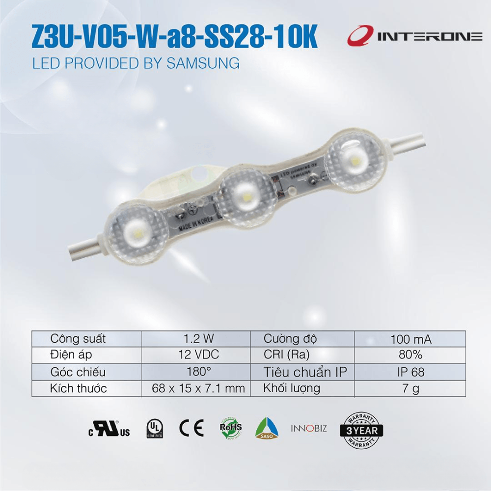 LED Hàn Quốc Interone 3 Bóng 10K 180°