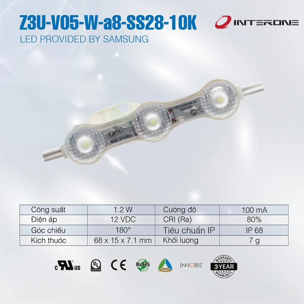 LED Hàn Quốc Interone 3 Bóng 10K 180°