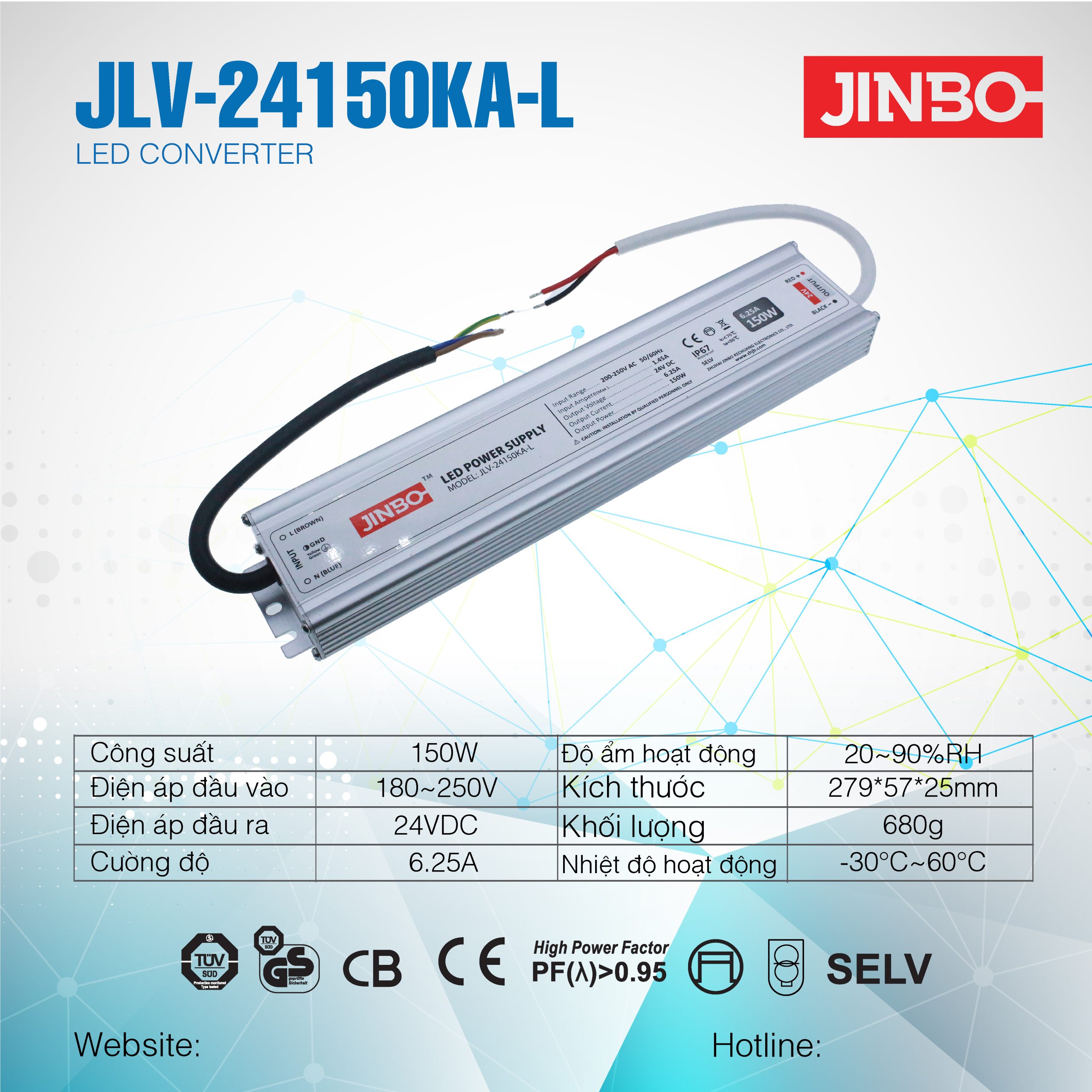 Nguồn Led Jinbo Chống Nước 150W 24V