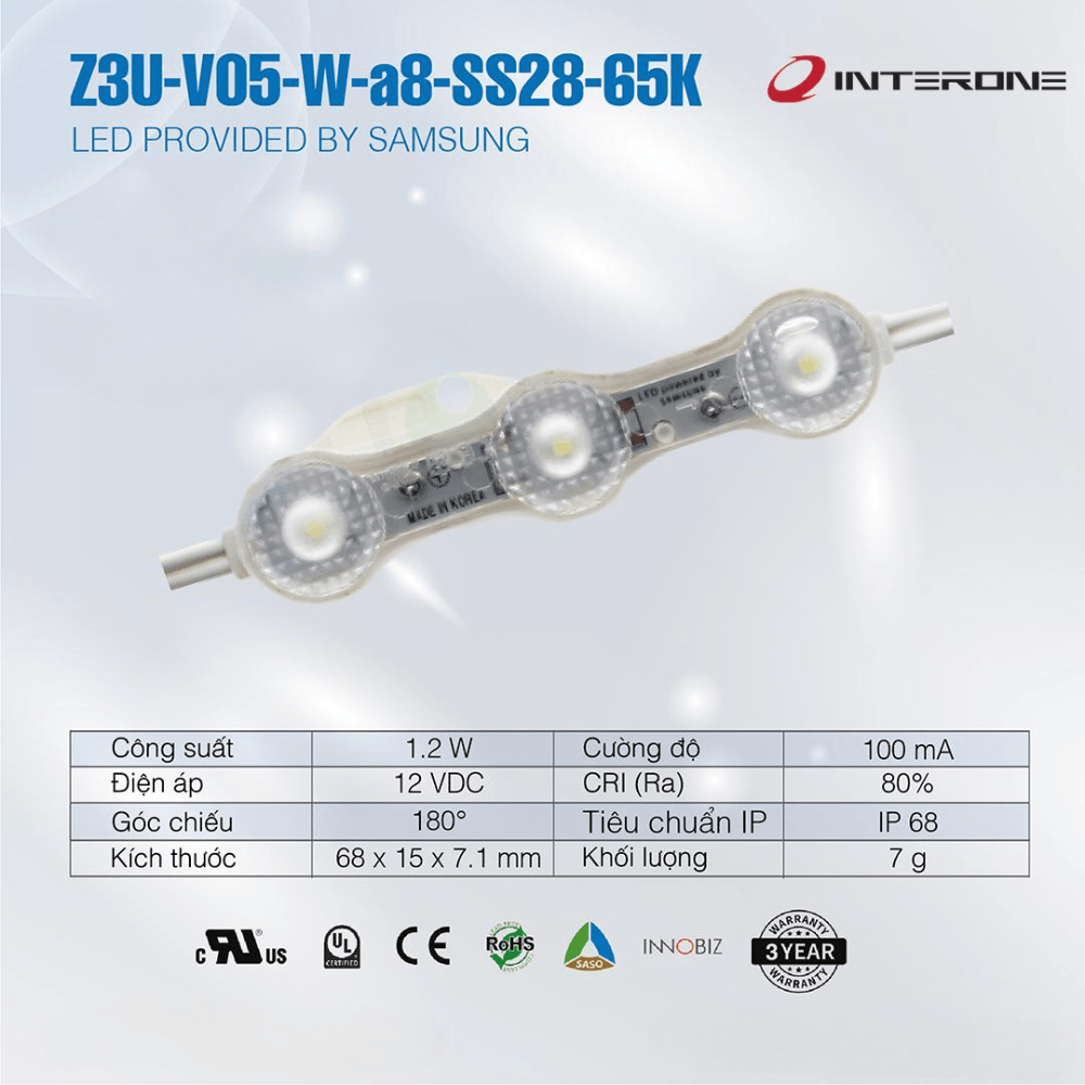 LED Hàn Quốc Interone 3 bóng 65K 180°