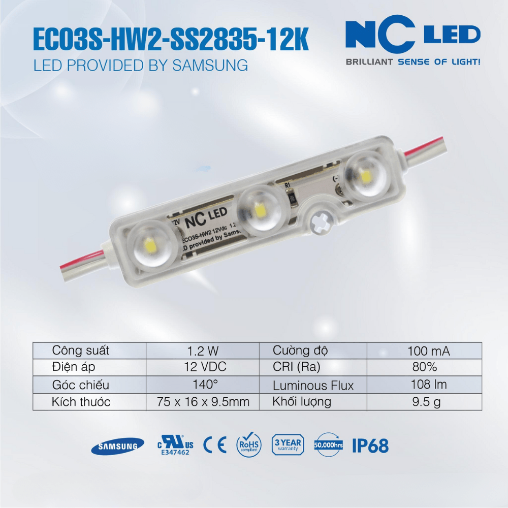 Led 3 Bóng ECO3S-HW2-TC2835-12K